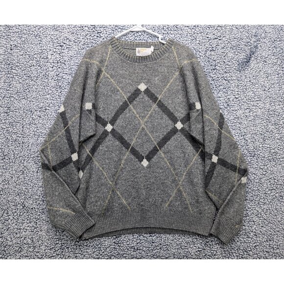 VTG London Fog Sweater Size 2XLT Argyle 90s Golf Grandpacore Academia USA Gray - Picture 1 of 12